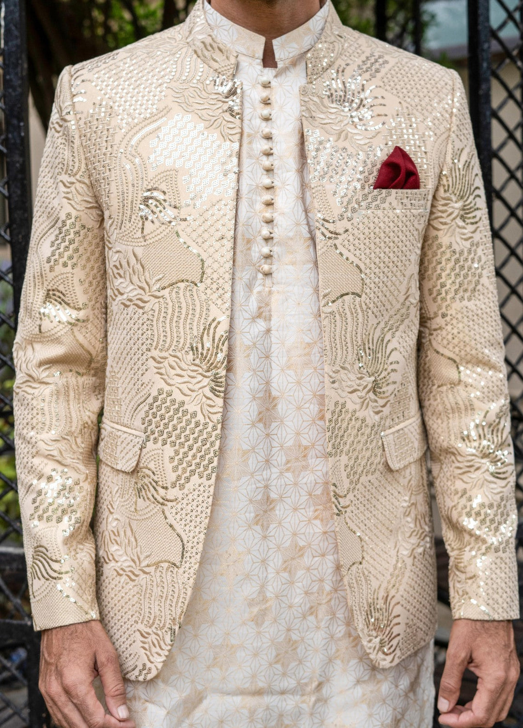 Zarrar by Edge Republic Mens RTW Embroidered Blended Cotton 3 Piece Suit Prince Coat ER 2073 Festive Collection