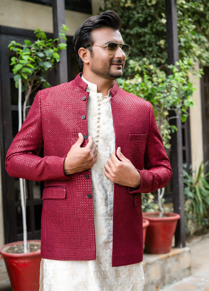 Zarrar by Edge Republic Mens RTW Embroidered Blended Cotton 3 Piece Suit Prince Coat ER 2091 Festive Collection