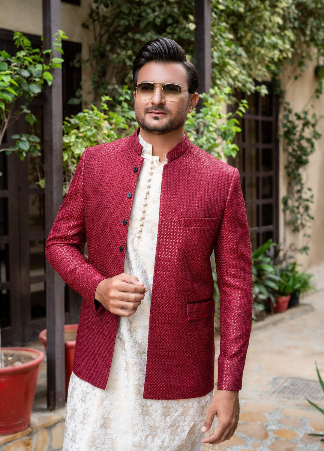 Zarrar by Edge Republic Mens RTW Embroidered Blended Cotton 3 Piece Suit Prince Coat ER 2091 Festive Collection