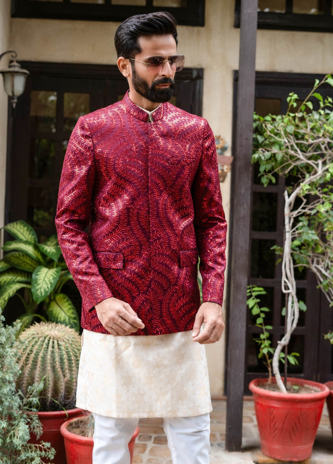 Zarrar by Edge Republic Mens RTW Embroidered Blended Cotton 3 Piece Suit Prince Coat ER 2092 Festive Collection