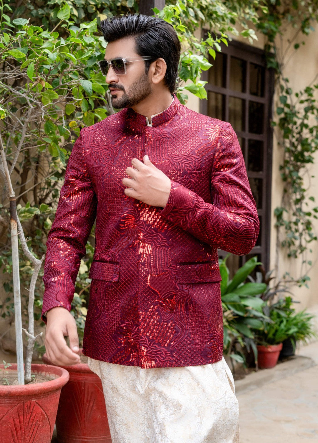 Zarrar by Edge Republic Mens RTW Embroidered Blended Cotton 3 Piece Suit Prince Coat ER 2093 Festive Collection