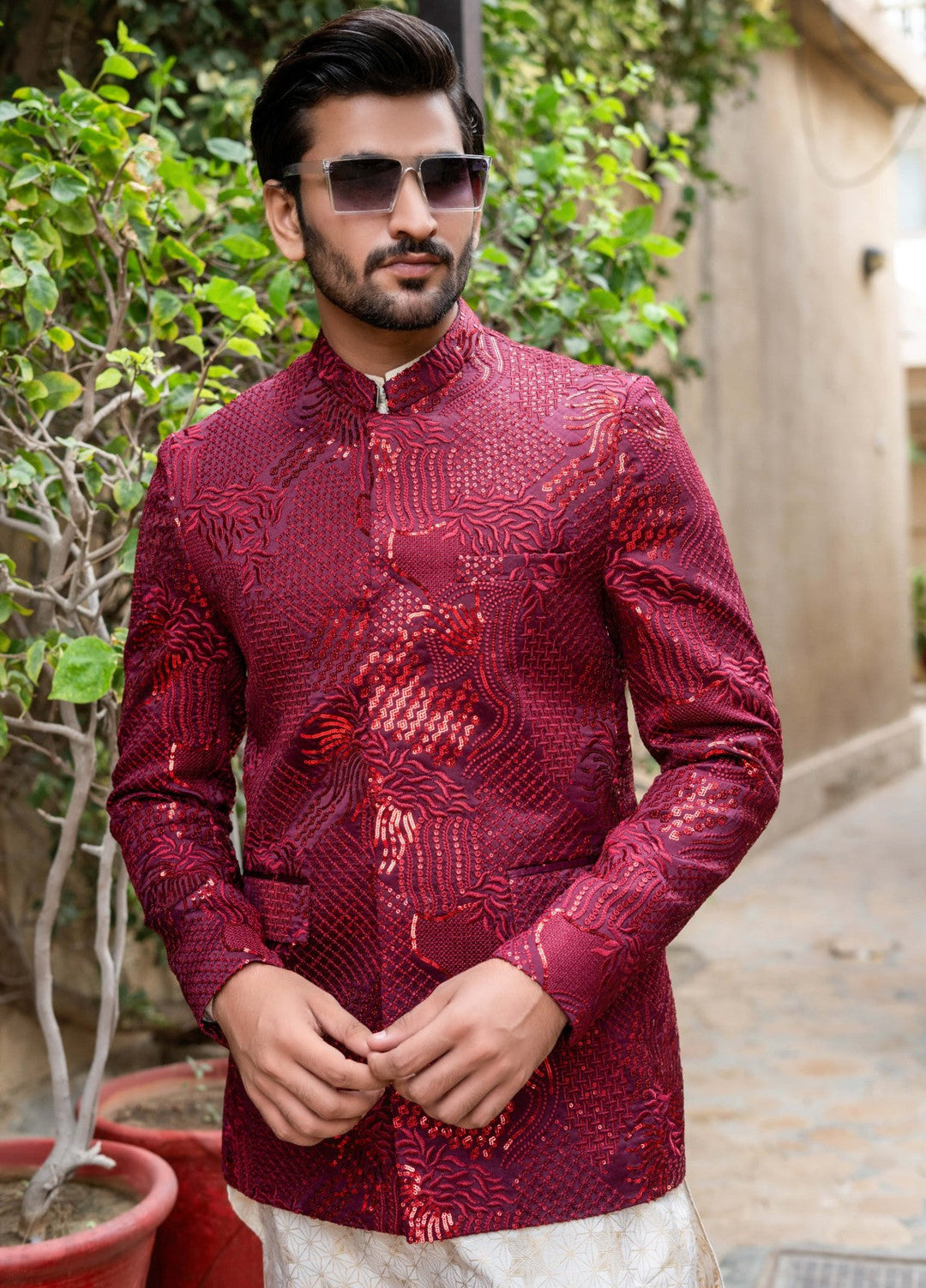 Zarrar by Edge Republic Mens RTW Embroidered Blended Cotton 3 Piece Suit Prince Coat ER 2093 Festive Collection