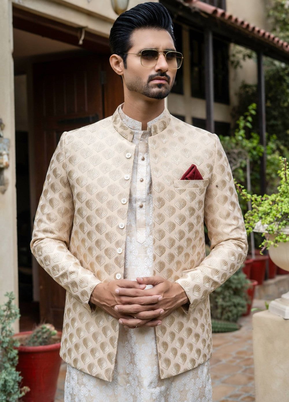 Zarrar by Edge Republic Mens RTW Embroidered Blended Cotton 3 Piece Suit Prince Coat ER 2074 Festive Collection