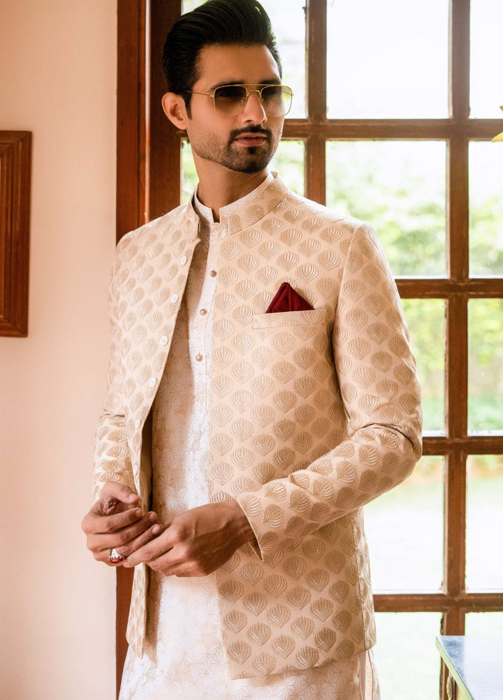 Zarrar by Edge Republic Mens RTW Embroidered Blended Cotton 3 Piece Suit Prince Coat ER 2074 Festive Collection
