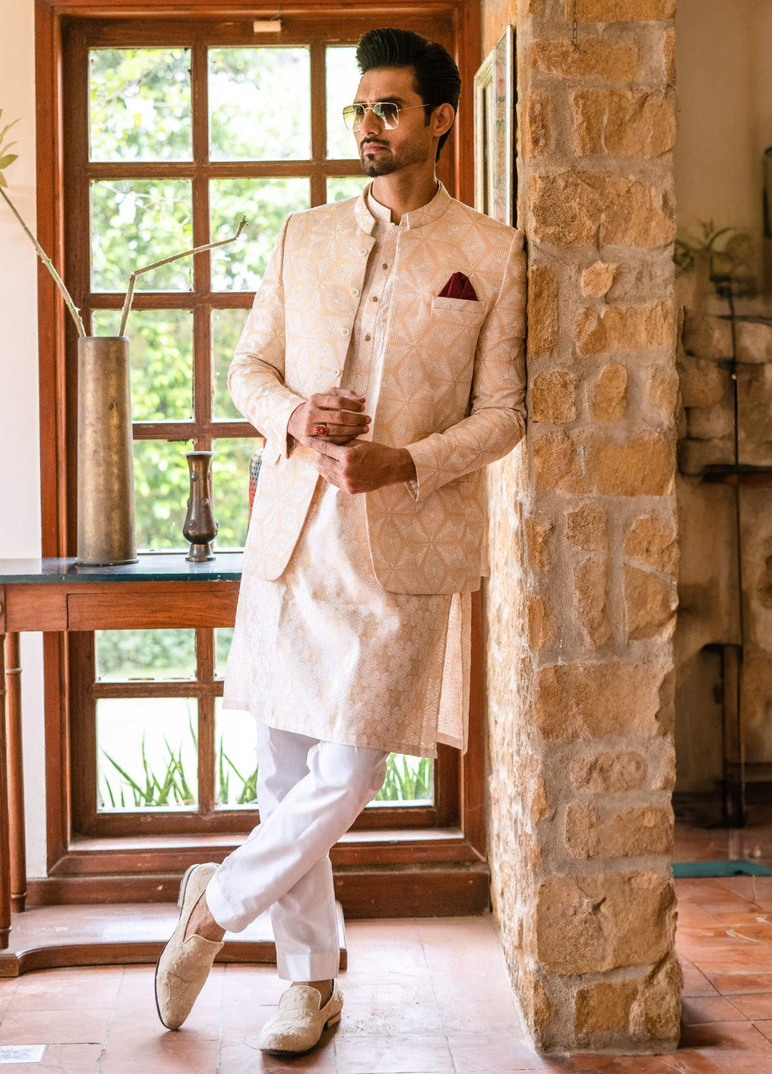 Zarrar by Edge Republic Mens RTW Embroidered Blended Cotton 3 Piece Suit Prince Coat ER 2075 Festive Collection