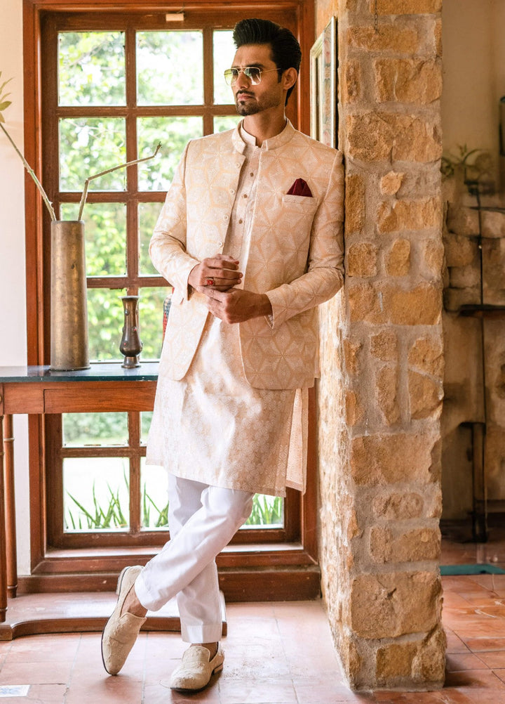 Zarrar by Edge Republic Mens RTW Embroidered Blended Cotton 3 Piece Suit Prince Coat ER 2075 Festive Collection