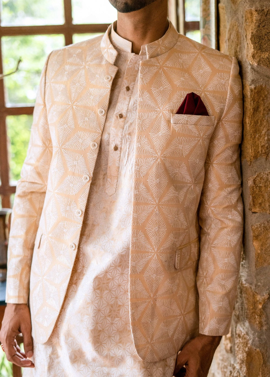 Zarrar by Edge Republic Mens RTW Embroidered Blended Cotton 3 Piece Suit Prince Coat ER 2075 Festive Collection
