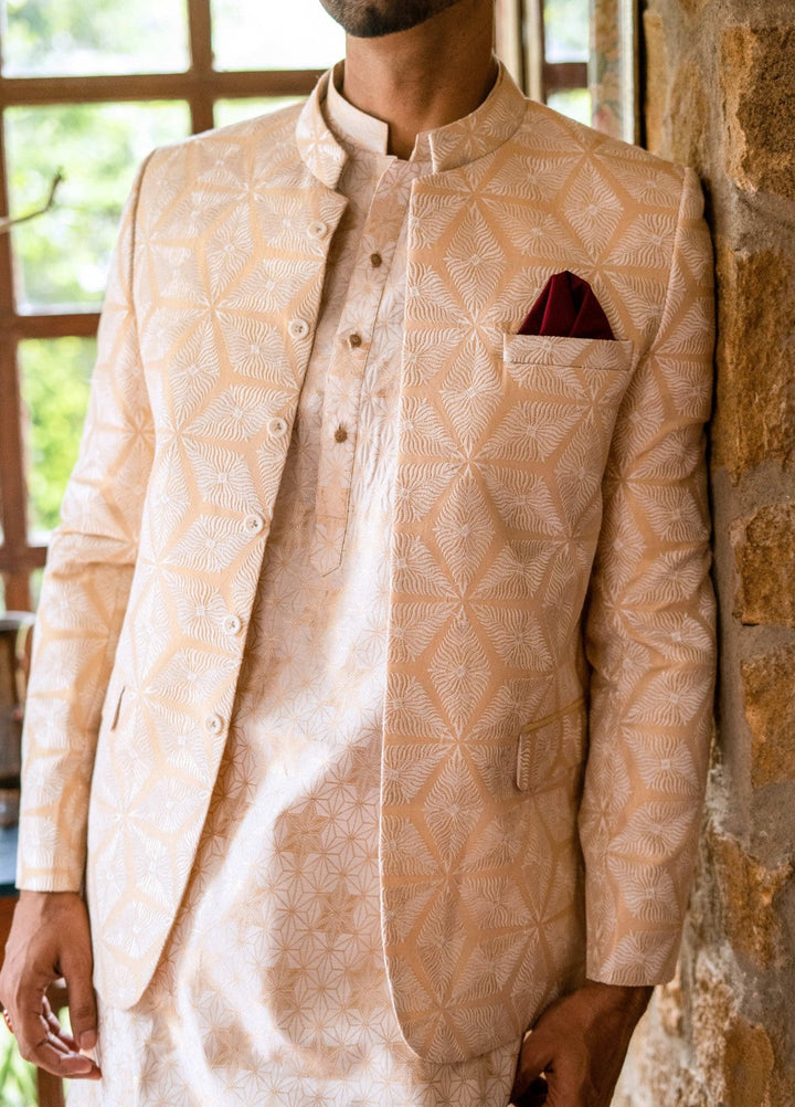 Zarrar by Edge Republic Mens RTW Embroidered Blended Cotton 3 Piece Suit Prince Coat ER 2075 Festive Collection