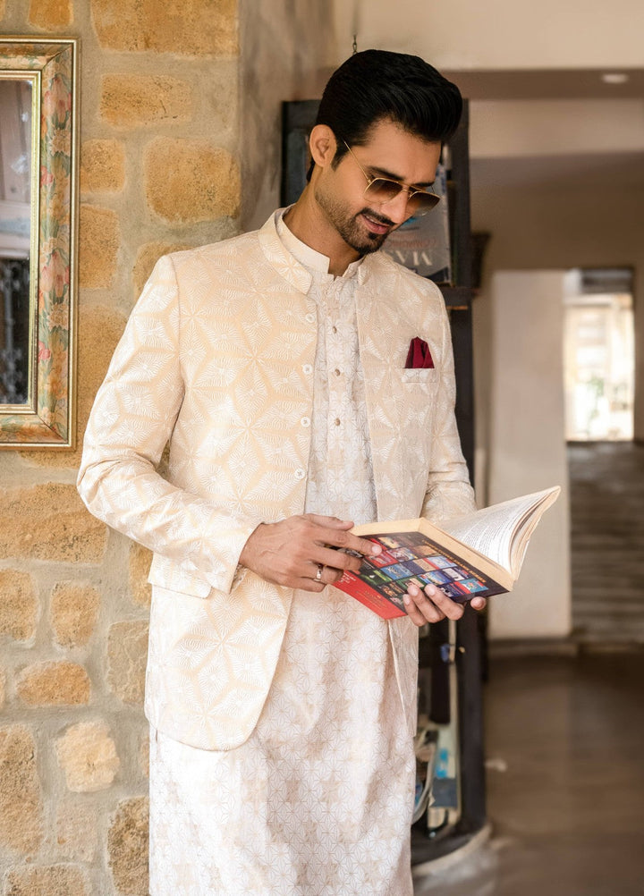Zarrar by Edge Republic Mens RTW Embroidered Blended Cotton 3 Piece Suit Prince Coat ER 2075 Festive Collection