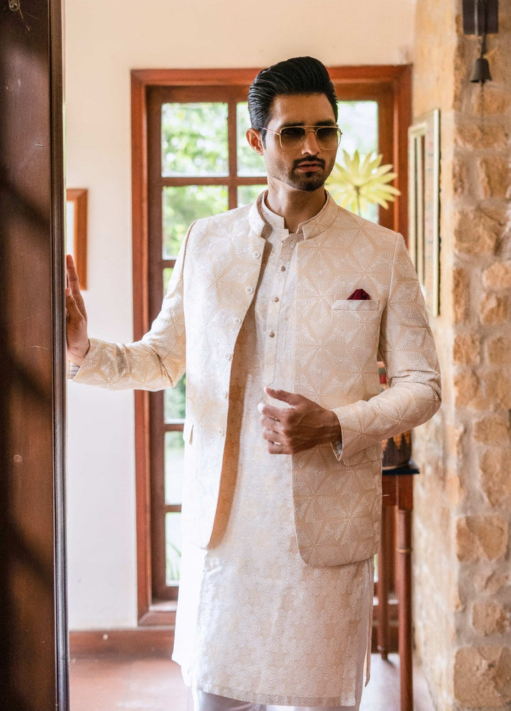 Zarrar by Edge Republic Mens RTW Embroidered Blended Cotton 3 Piece Suit Prince Coat ER 2075 Festive Collection