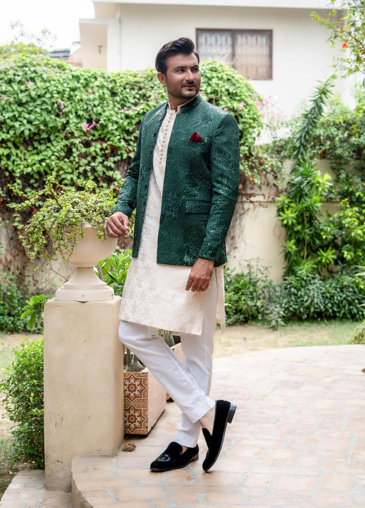 Zarrar by Edge Republic Mens RTW Embroidered Blended Cotton 3 Piece Suit Prince Coat ER 2094 Festive Collection