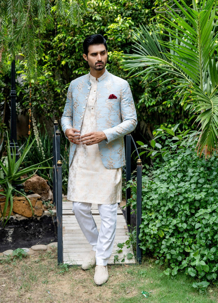 Zarrar by Edge Republic Mens RTW Embroidered Blended Cotton 3 Piece Suit Prince Coat ER 2076 Festive Collection