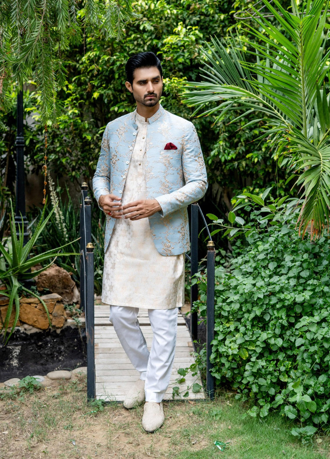 Zarrar by Edge Republic Mens RTW Embroidered Blended Cotton 3 Piece Suit Prince Coat ER 2076 Festive Collection