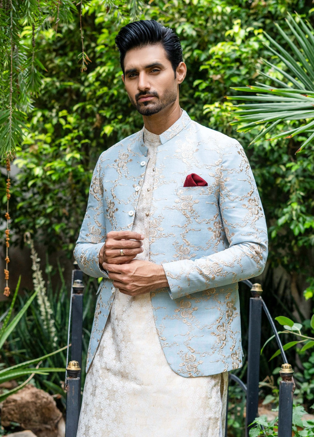 Zarrar by Edge Republic Mens RTW Embroidered Blended Cotton 3 Piece Suit Prince Coat ER 2076 Festive Collection