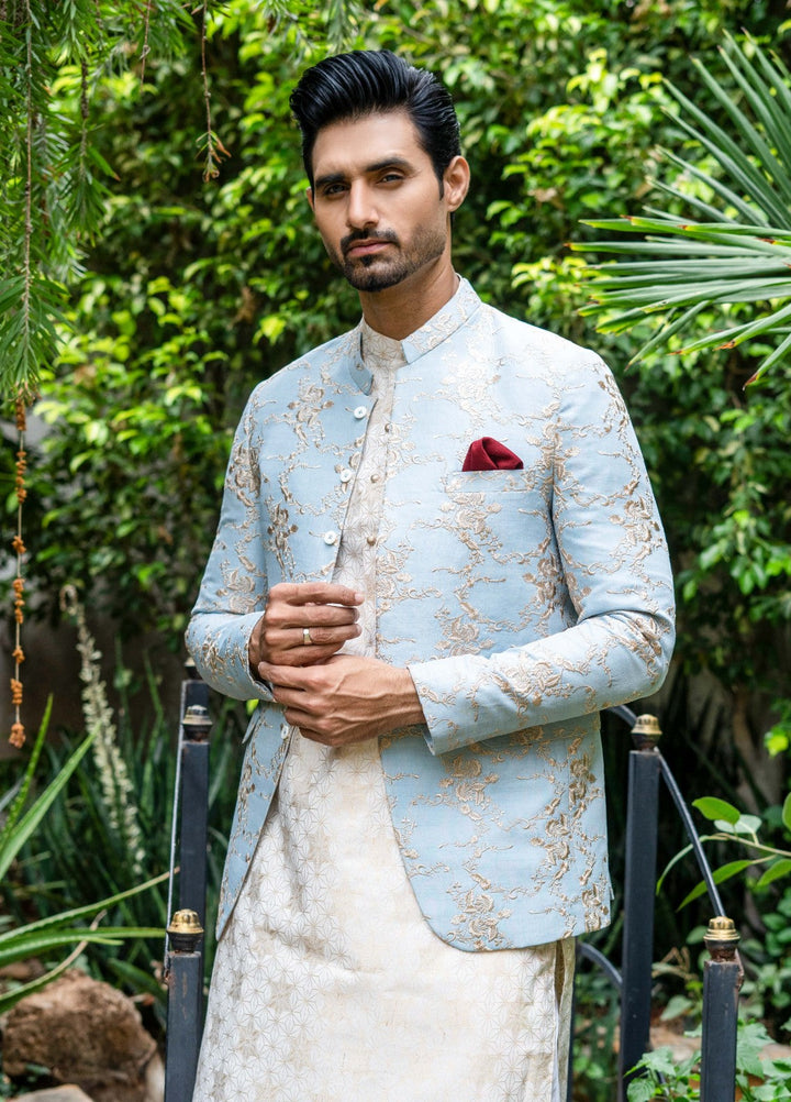 Zarrar by Edge Republic Mens RTW Embroidered Blended Cotton 3 Piece Suit Prince Coat ER 2076 Festive Collection