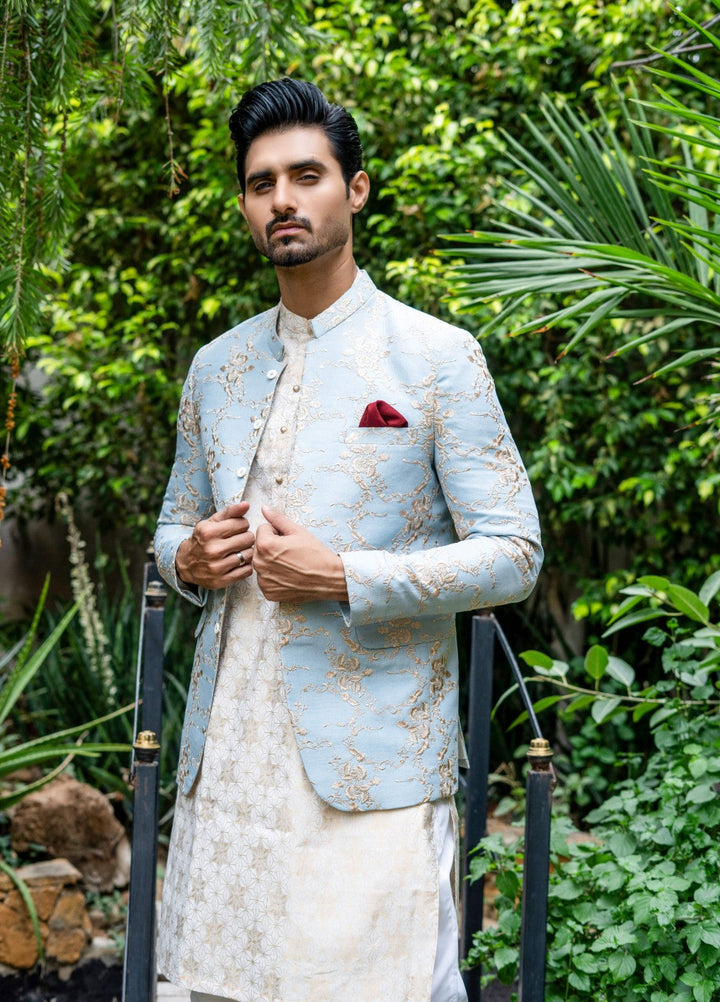 Zarrar by Edge Republic Mens RTW Embroidered Blended Cotton 3 Piece Suit Prince Coat ER 2076 Festive Collection