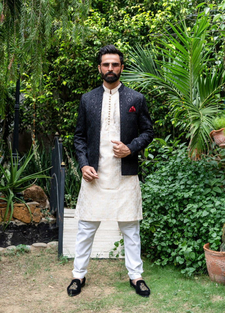 Zarrar by Edge Republic Mens RTW Embroidered Blended Cotton 3 Piece Suit Prince Coat ER 2089 Festive Collection