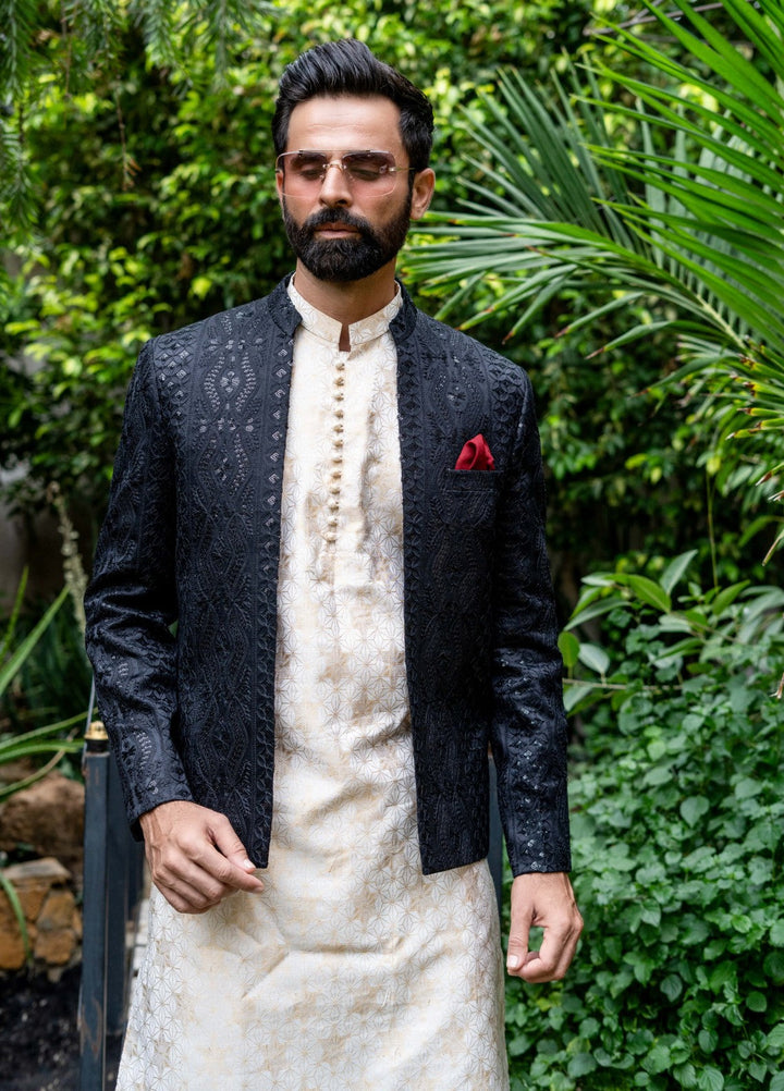 Zarrar by Edge Republic Mens RTW Embroidered Blended Cotton 3 Piece Suit Prince Coat ER 2089 Festive Collection