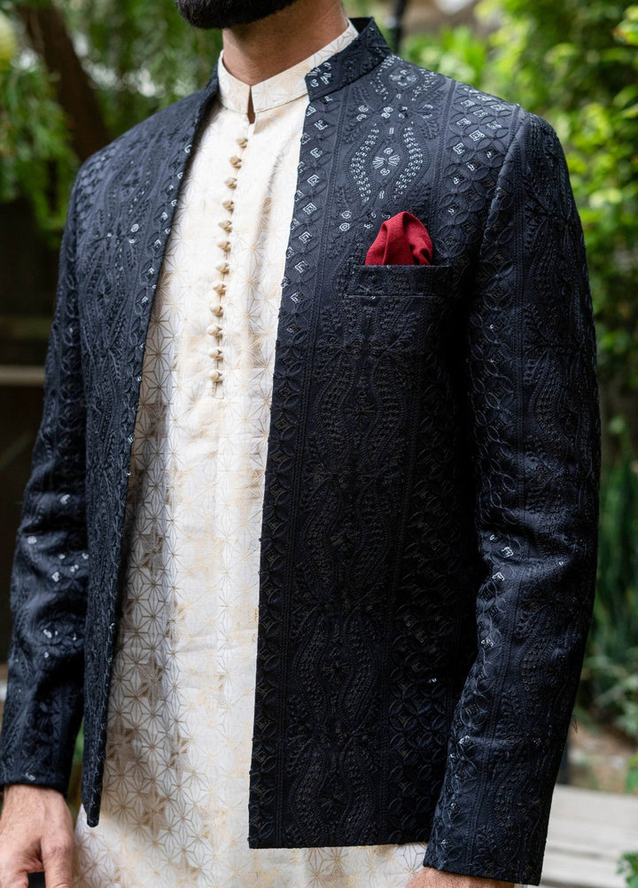 Zarrar by Edge Republic Mens RTW Embroidered Blended Cotton 3 Piece Suit Prince Coat ER 2089 Festive Collection