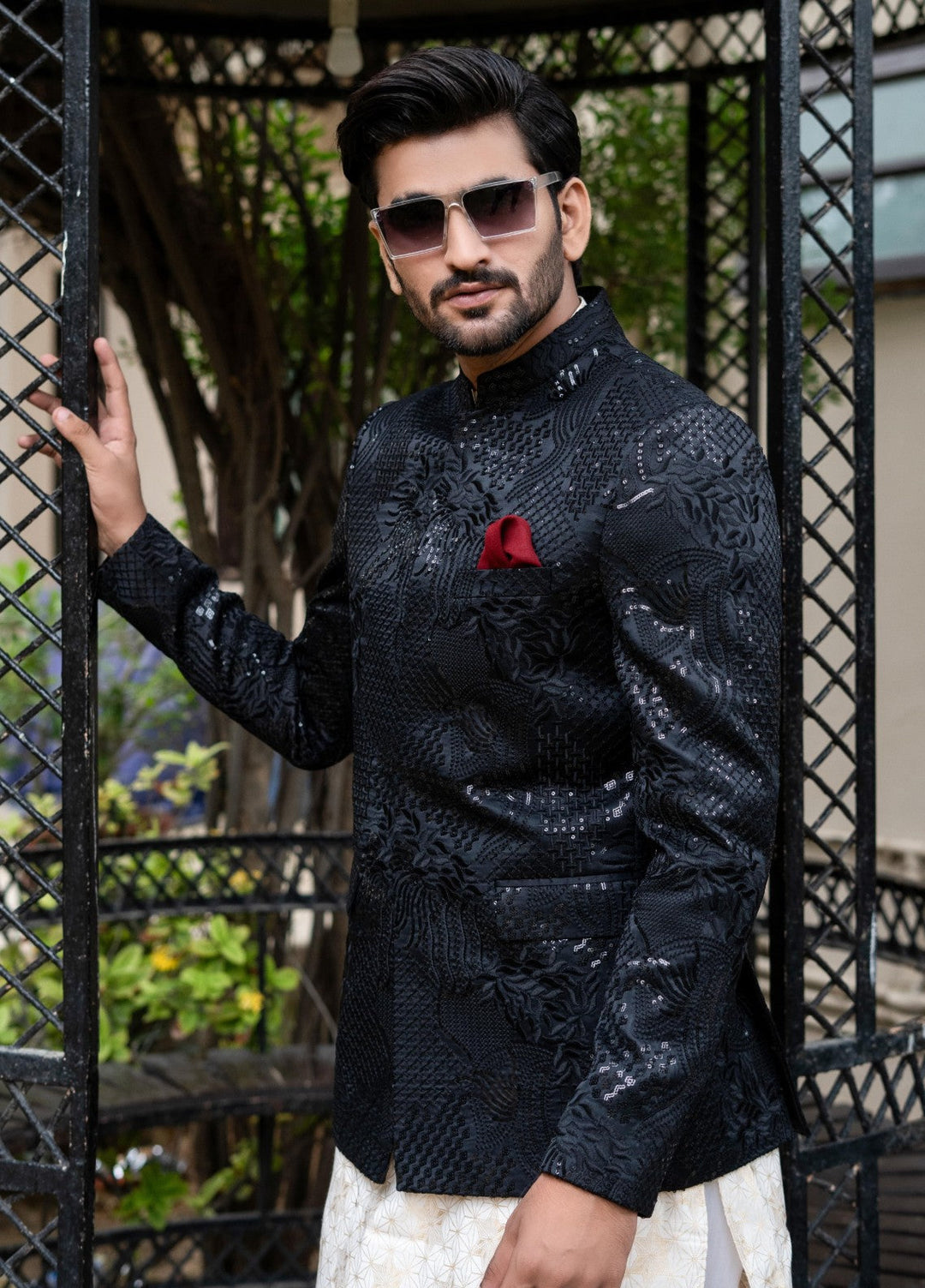 Zarrar by Edge Republic Mens RTW Embroidered Blended Cotton 3 Piece Suit Prince Coat ER 2090 Festive Collection