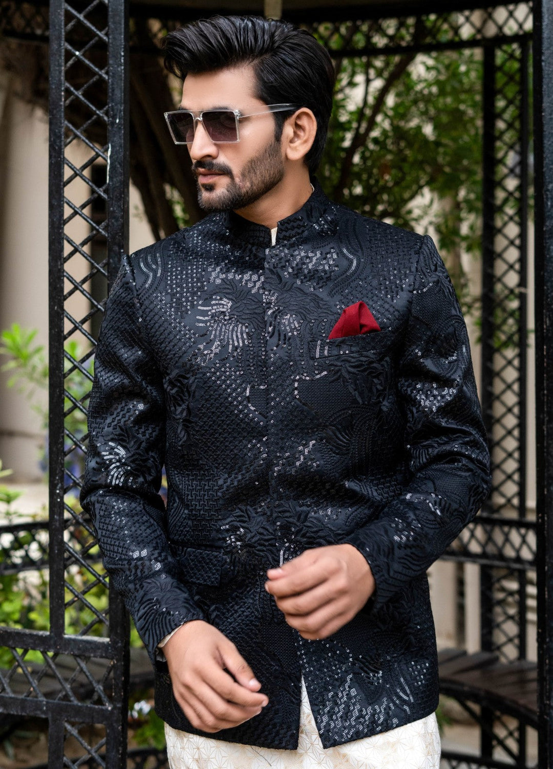 Zarrar by Edge Republic Mens RTW Embroidered Blended Cotton 3 Piece Suit Prince Coat ER 2090 Festive Collection