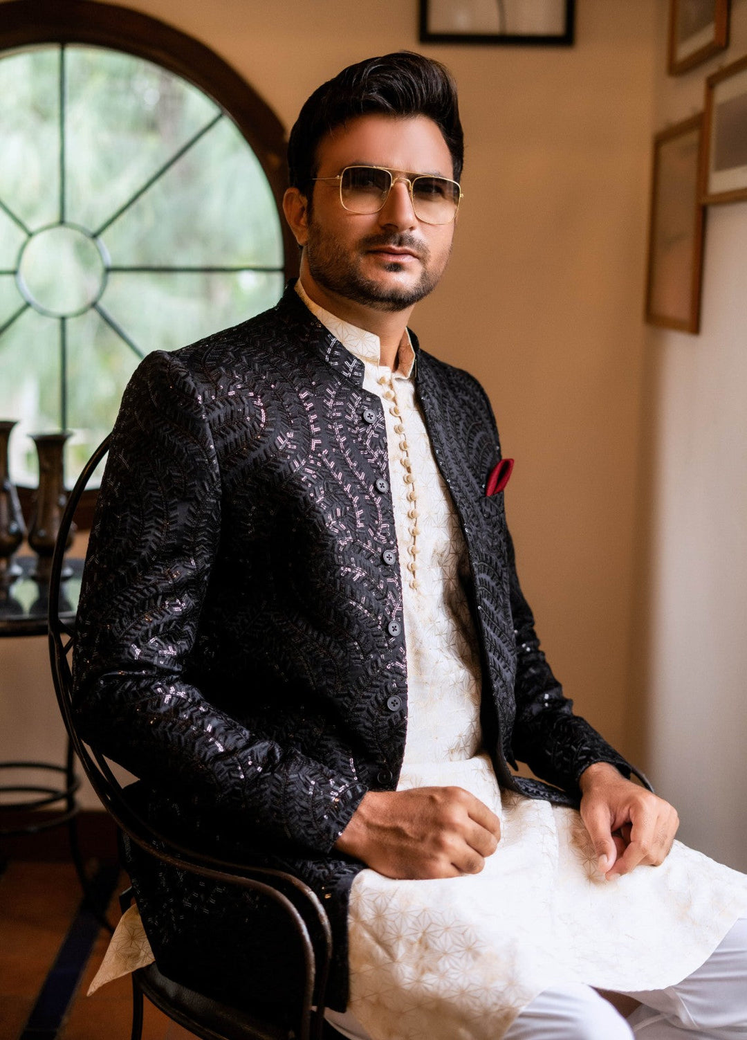 Zarrar by Edge Republic Mens RTW Embroidered Blended Cotton 3 Piece Suit Prince Coat ER 2086 Festive Collection