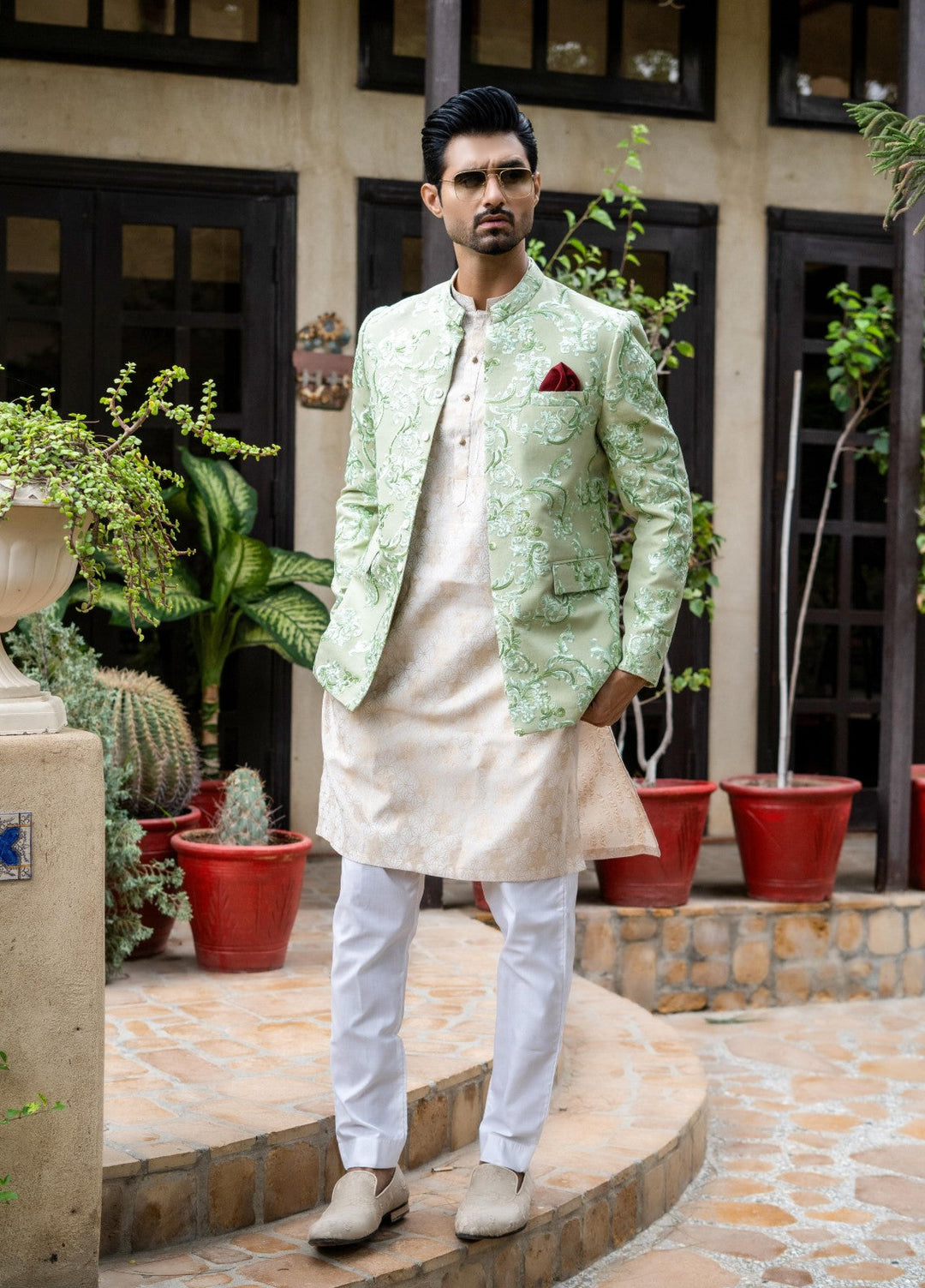 Zarrar by Edge Republic Mens RTW Embroidered Blended Cotton 3 Piece Suit Prince Coat ER 2077 Festive Collection