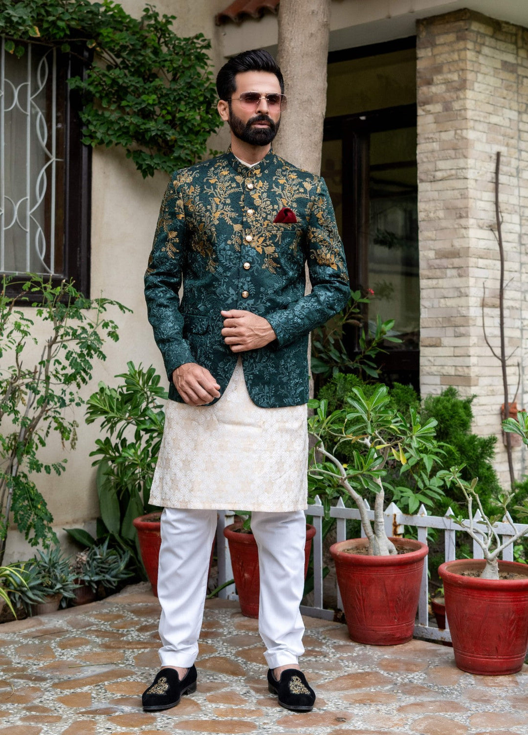 Zarrar by Edge Republic Mens RTW Embroidered Blended Cotton 3 Piece Suit Prince Coat ER 2085 Festive Collection
