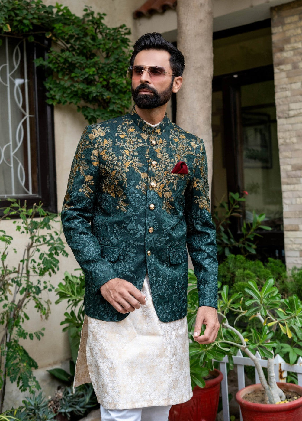 Zarrar by Edge Republic Mens RTW Embroidered Blended Cotton 3 Piece Suit Prince Coat ER 2085 Festive Collection