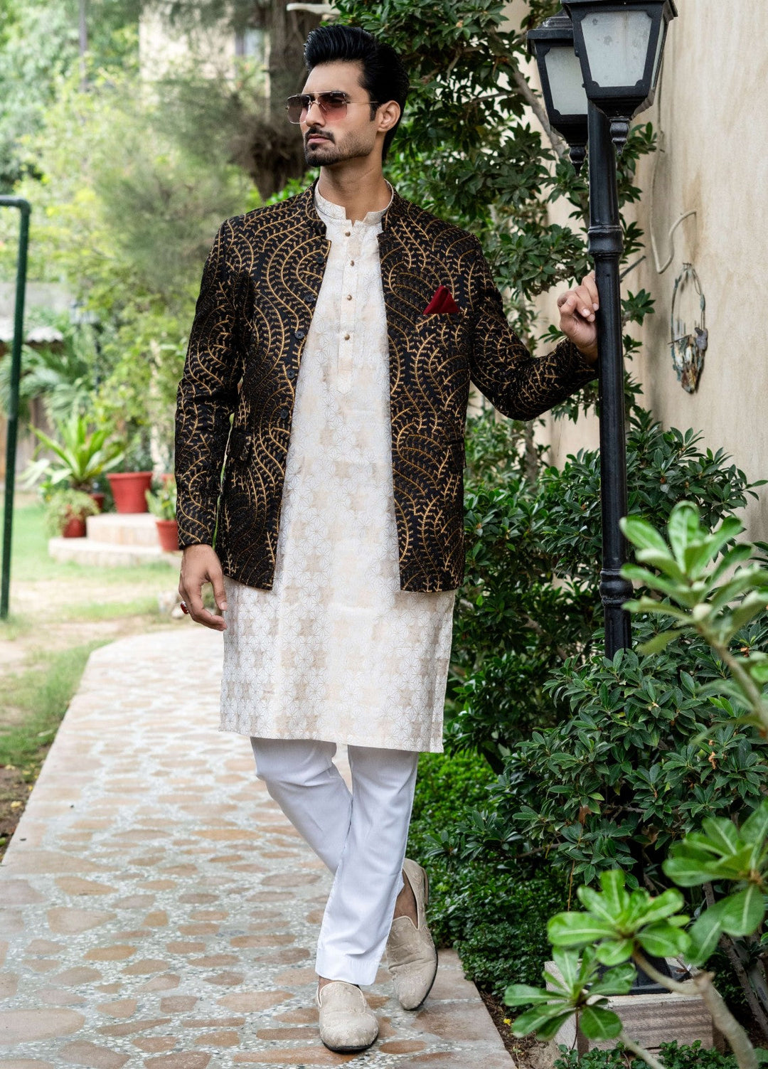 Zarrar by Edge Republic Mens RTW Embroidered Blended Cotton 3 Piece Suit Prince Coat ER 2087 Festive Collection