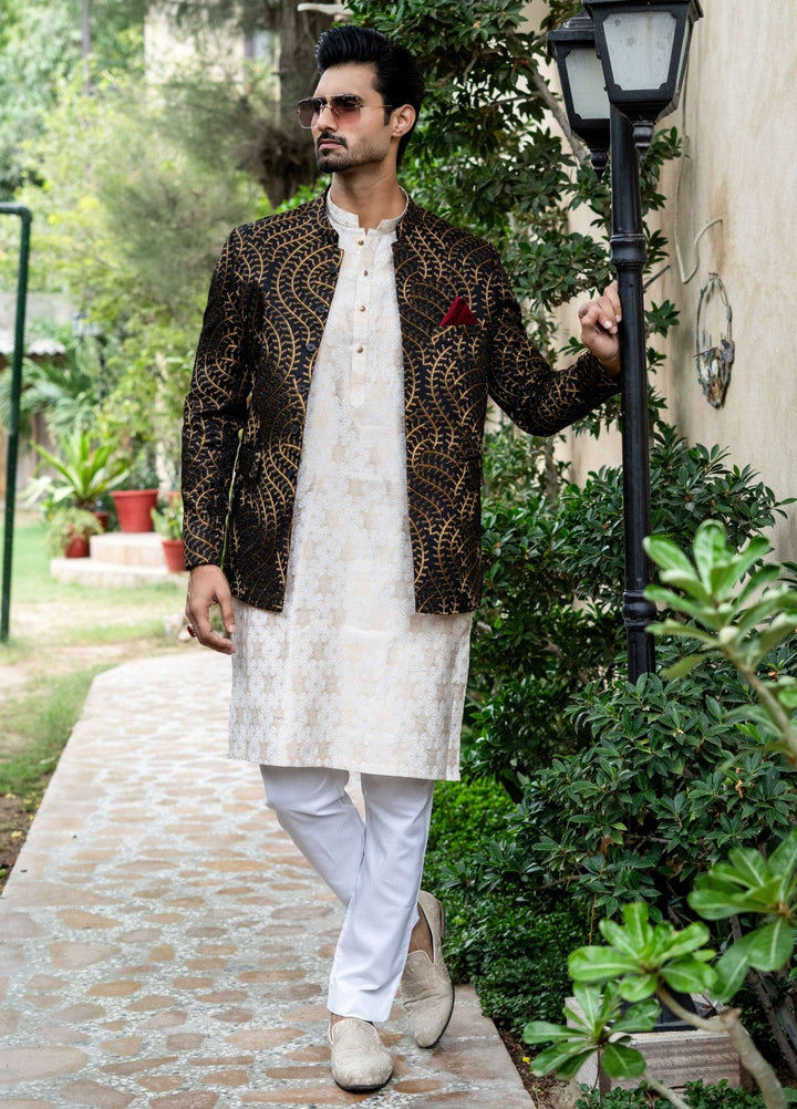 Zarrar by Edge Republic Mens RTW Embroidered Blended Cotton 3 Piece Suit Prince Coat ER 2087 Festive Collection