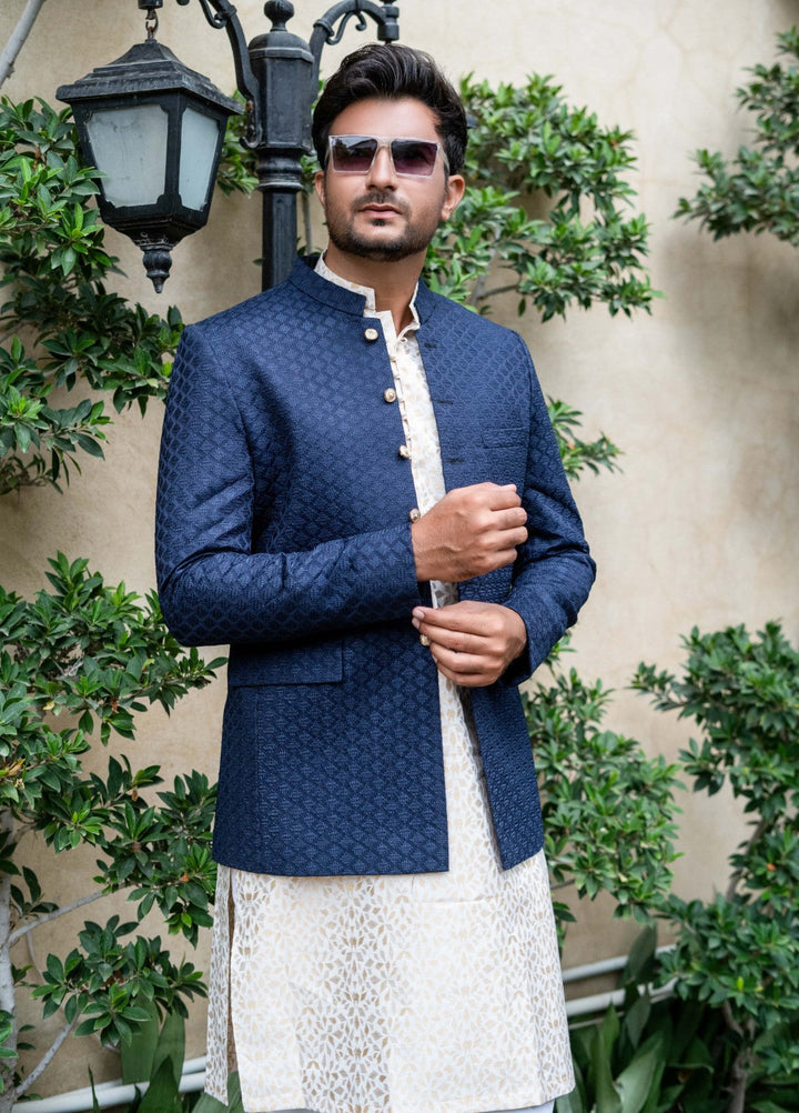 Zarrar by Edge Republic Mens RTW Embroidered Blended Cotton 3 Piece Suit Prince Coat ER 2081 Festive Collection