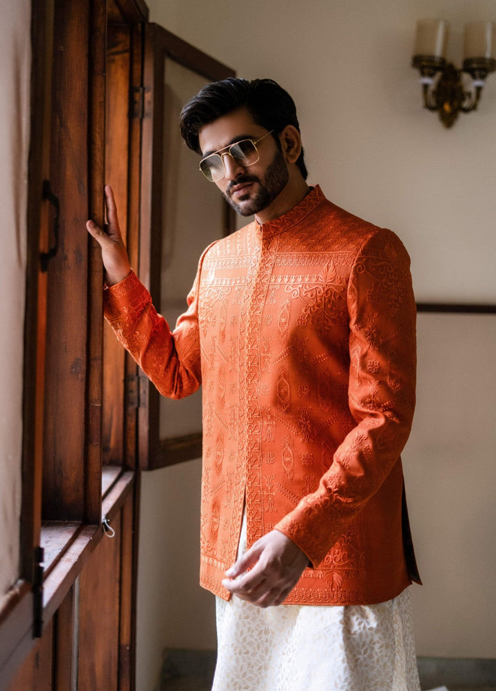 Zarrar by Edge Republic Mens RTW Embroidered Blended Cotton 3 Piece Suit Prince Coat ER 2079 Festive Collection