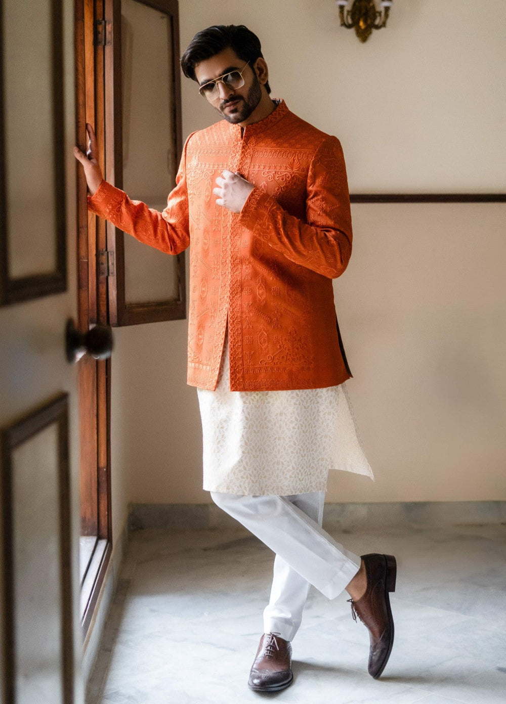 Zarrar by Edge Republic Mens RTW Embroidered Blended Cotton 3 Piece Suit Prince Coat ER 2079 Festive Collection