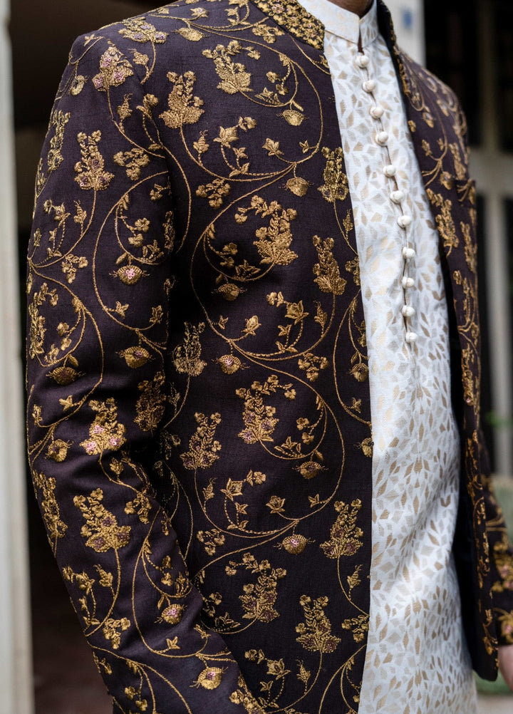 Zarrar by Edge Republic Mens RTW Embroidered Blended Cotton 3 Piece Suit Prince Coat ER 2080 Festive Collection
