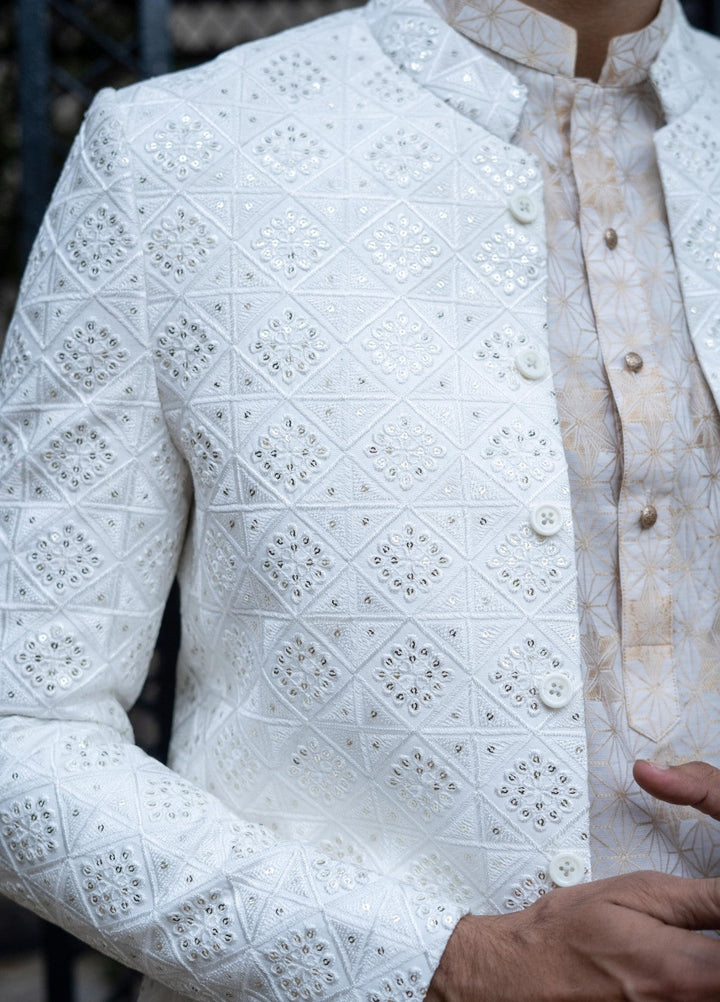 Zarrar by Edge Republic Mens RTW Embroidered Blended Cotton 3 Piece Suit Prince Coat ER 2078 Festive Collection