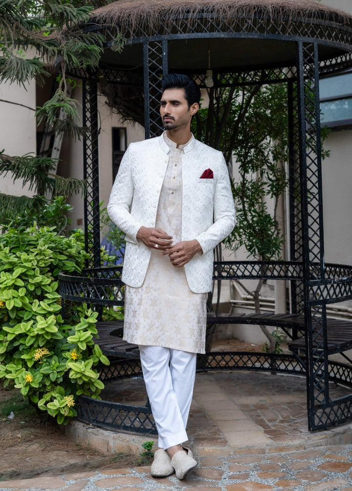 Zarrar by Edge Republic Mens RTW Embroidered Blended Cotton 3 Piece Suit Prince Coat ER 2078 Festive Collection