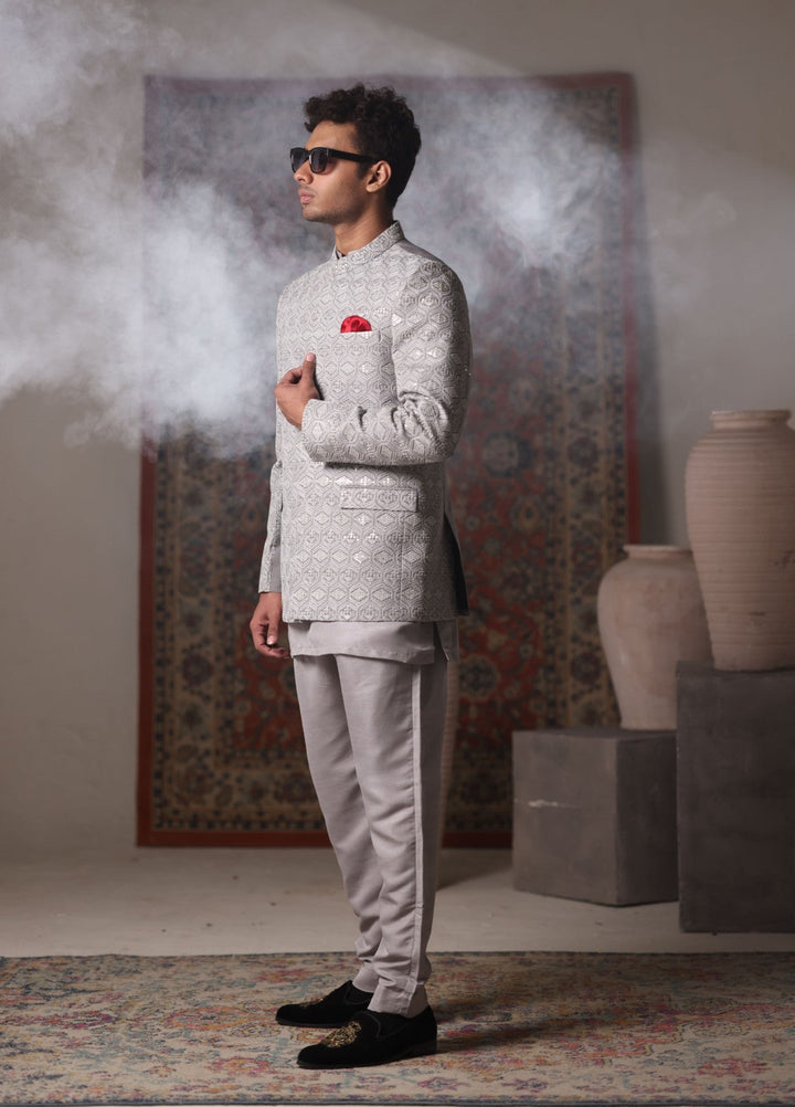 Modest by Edge Republic Mens RTW Embroidered Blended Cotton 3 Piece Suit Prince Coat ER 3023 Festive Collection