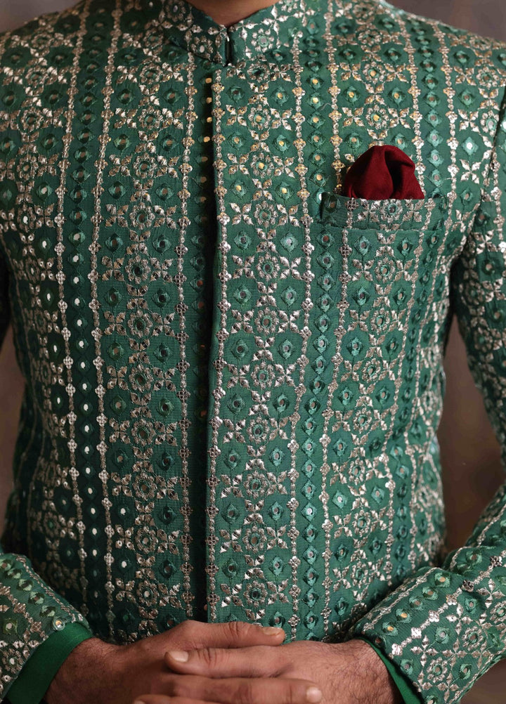 Modest by Edge Republic Mens RTW Embroidered Blended Cotton 3 Piece Suit Prince Coat ER 3022 Festive Collection