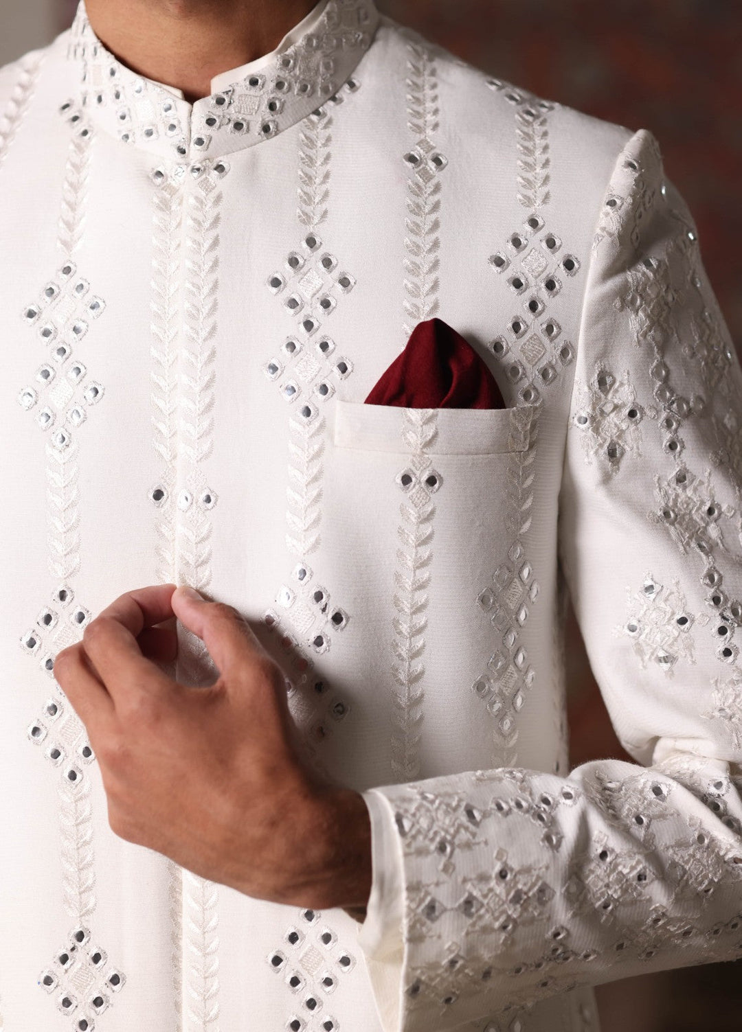 Modest by Edge Republic Mens RTW Embroidered Blended Cotton 3 Piece Suit Prince Coat ER 3021 Festive Collection