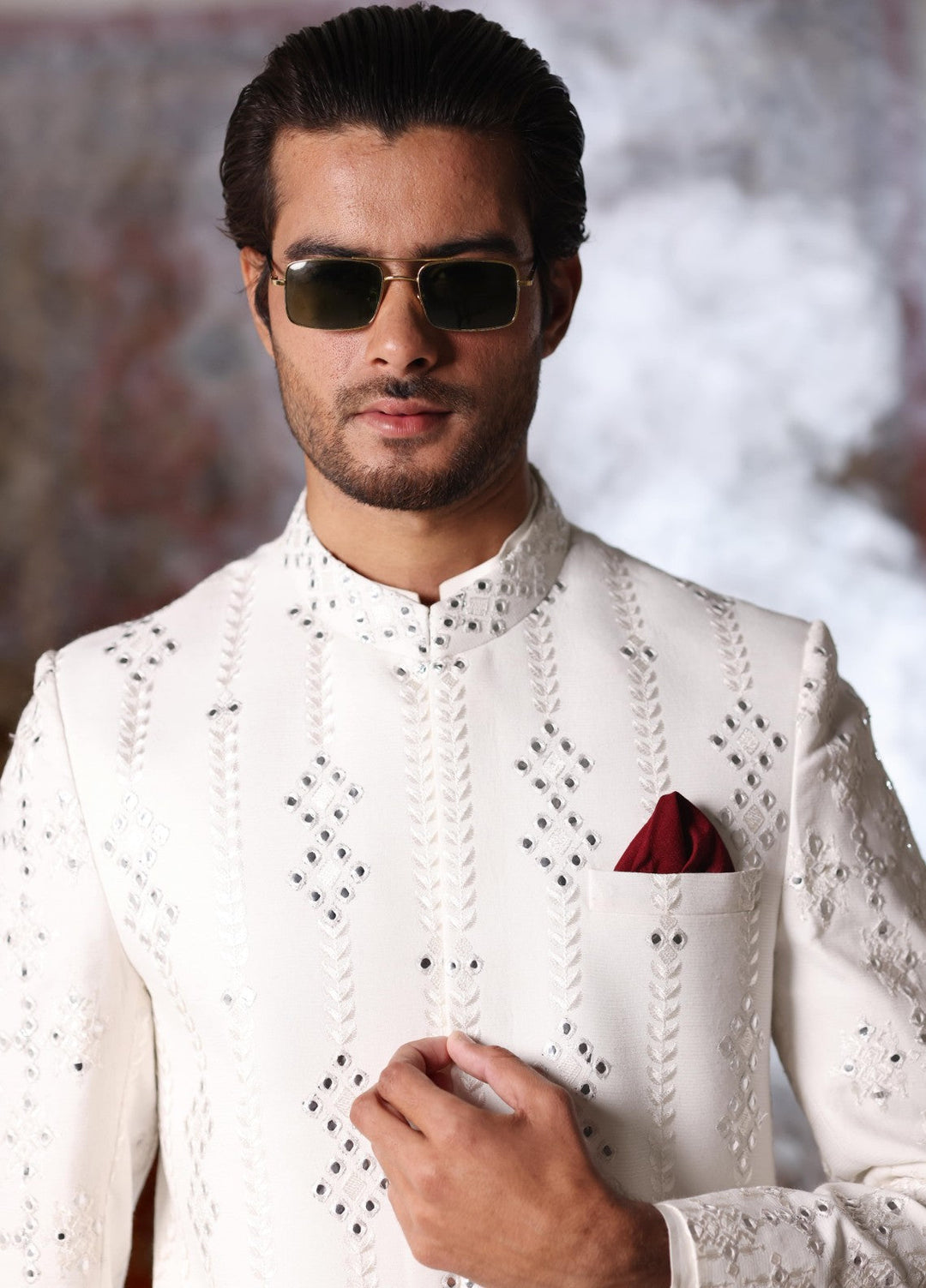 Modest by Edge Republic Mens RTW Embroidered Blended Cotton 3 Piece Suit Prince Coat ER 3021 Festive Collection