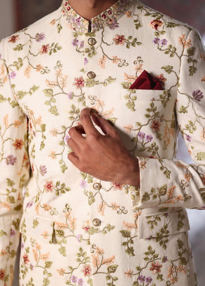 Modest by Edge Republic Mens RTW Embroidered Blended Cotton 3 Piece Suit Prince Coat ER 3020 Festive Collection