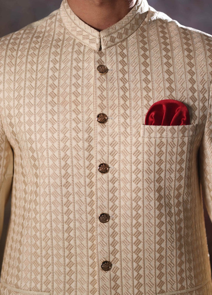Modest by Edge Republic Mens RTW Embroidered Blended Cotton 3 Piece Suit Prince Coat ER 3018 Festive Collection
