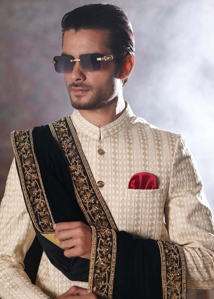 Modest by Edge Republic Mens RTW Embroidered Blended Cotton 3 Piece Suit Prince Coat ER 3018 Festive Collection