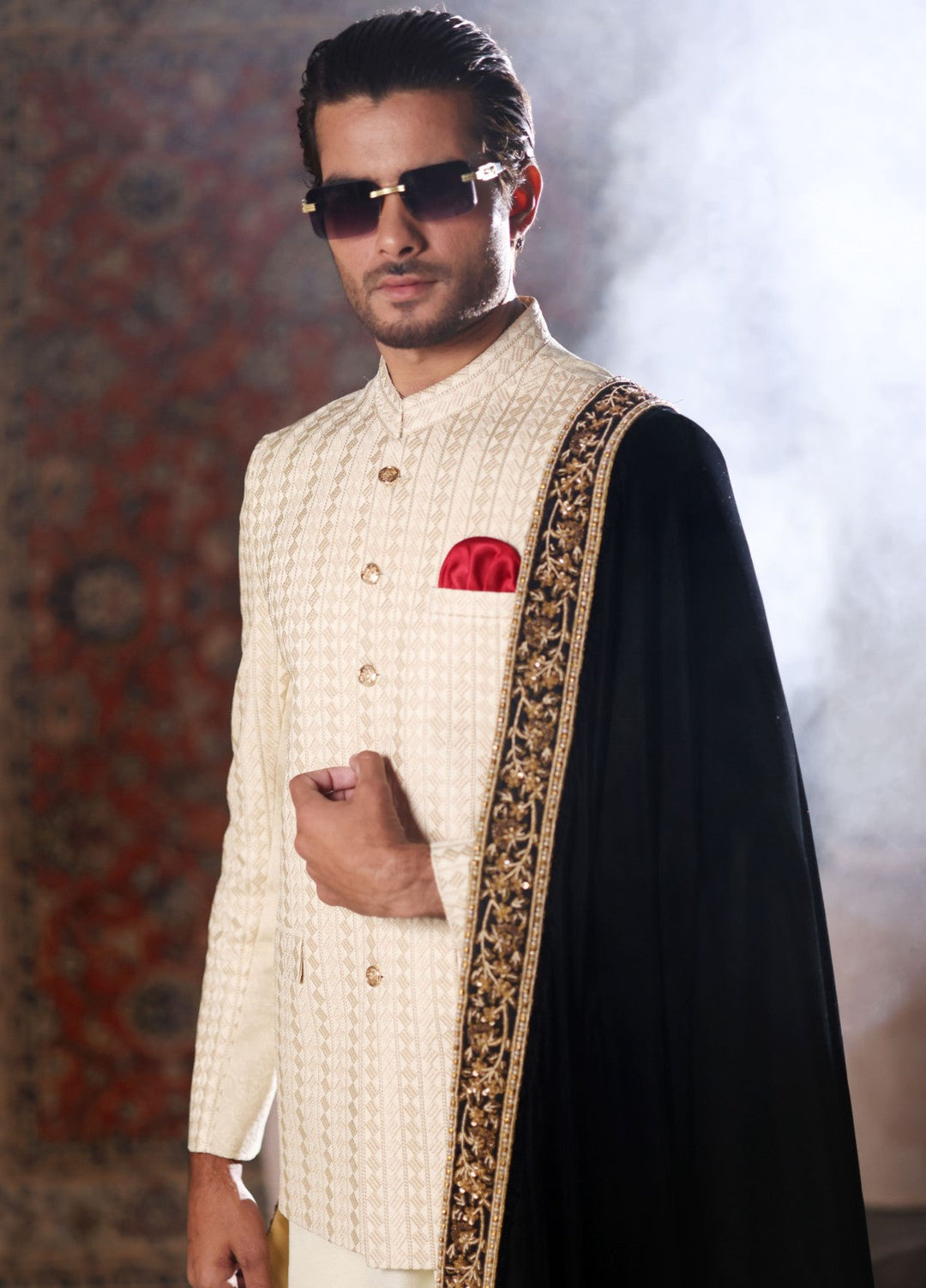 Modest by Edge Republic Mens RTW Embroidered Blended Cotton 3 Piece Suit Prince Coat ER 3018 Festive Collection
