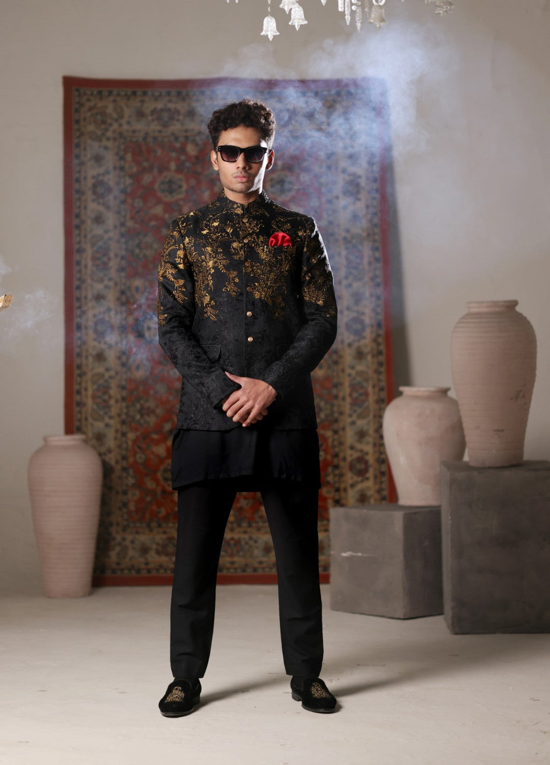 Modest by Edge Republic Mens RTW Embroidered Blended Cotton 3 Piece Suit Coat ER 3017 Festive Collection