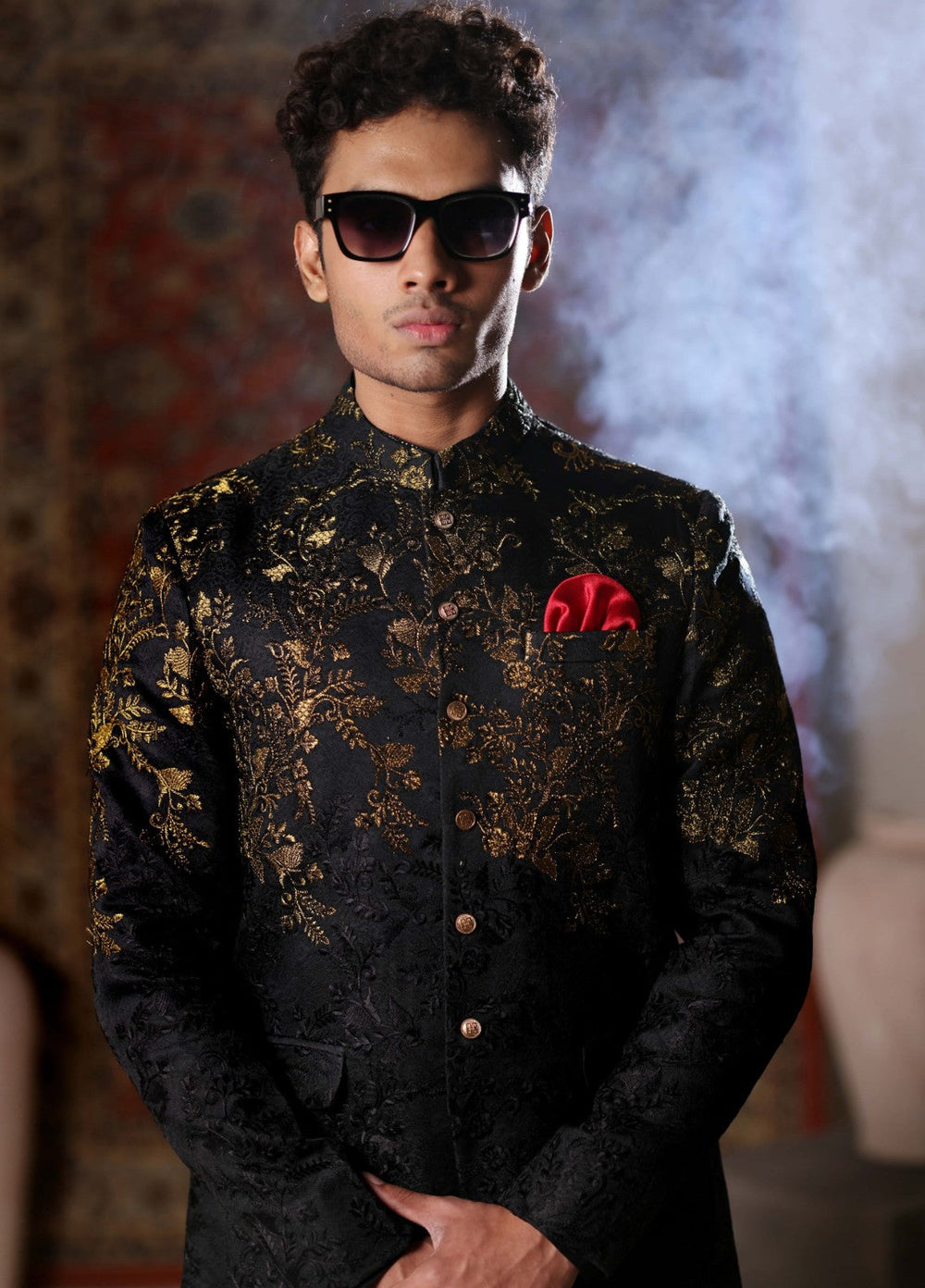 Modest by Edge Republic Mens RTW Embroidered Blended Cotton 3 Piece Suit Coat ER 3017 Festive Collection