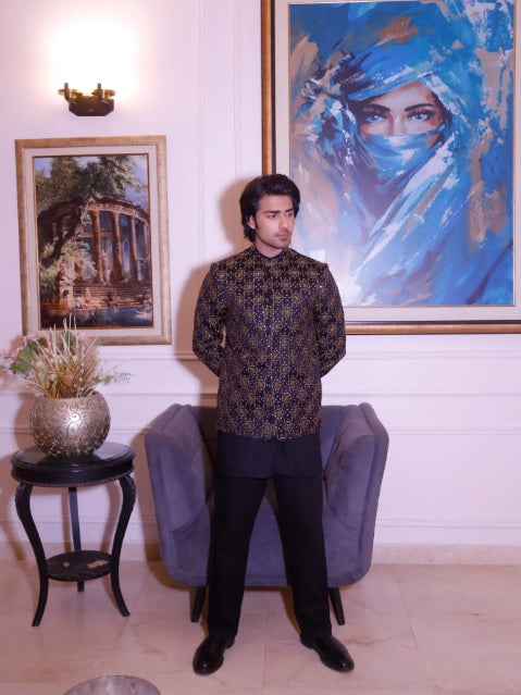 Modest by Edge Republic Mens RTW Embroidered Blended Cotton 3 Piece Suit Prince Coat ER 3016 Festive Collection