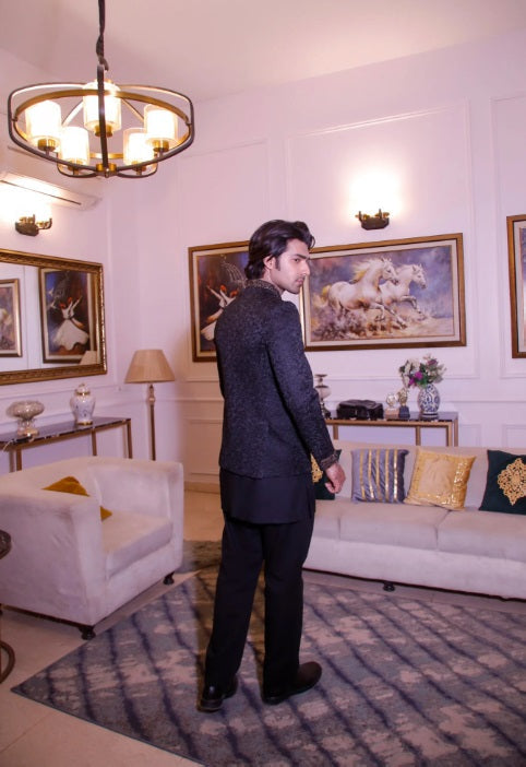 Modest by Edge Republic Mens RTW Embroidered Blended Cotton 3 Piece Suit Prince Coat ER 3015 Festive Collection