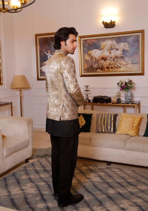 Modest by Edge Republic Mens RTW Embroidered Blended Cotton 3 Piece Suit Prince Coat ER 3014 Festive Collection